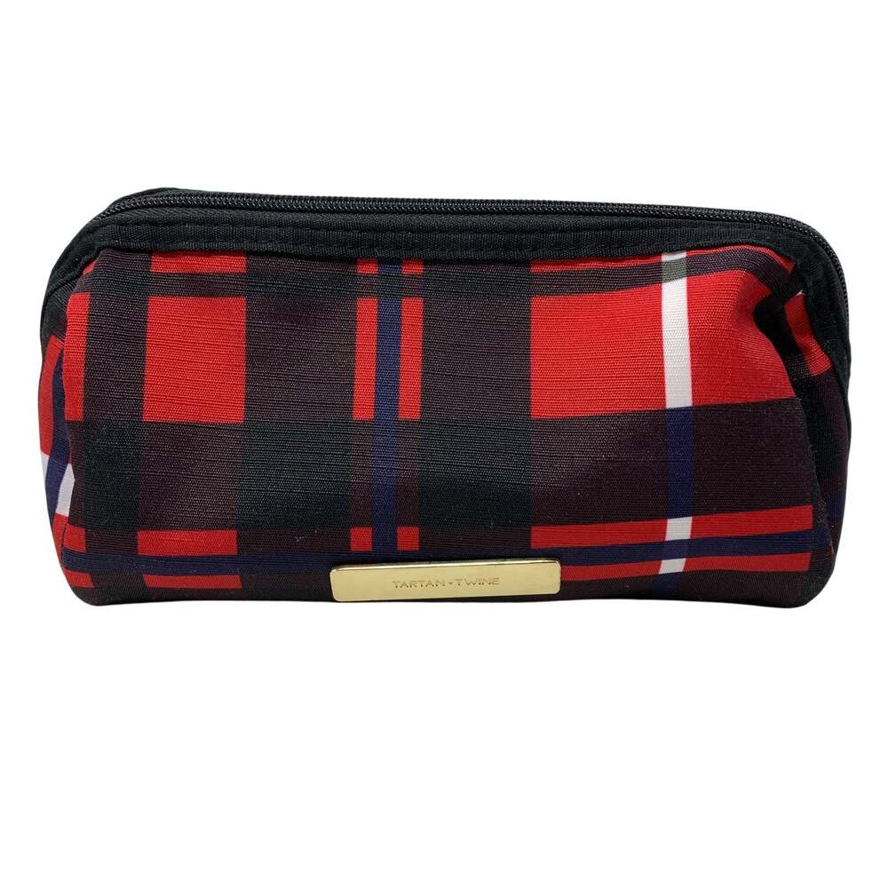 Tartan + Twine Makeup Bag Red Black Plaid Zip Cosmetic Pouch Travel Organizer